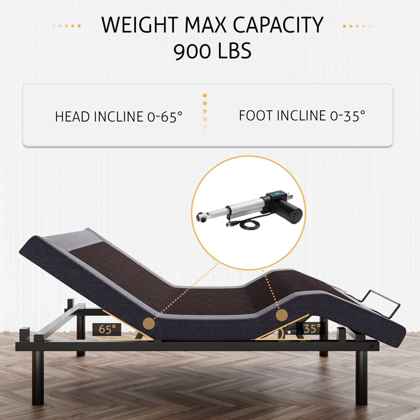 Adjustable Bed Frame with Wireless Remote, Head and Foot Incline, Wood Board Support