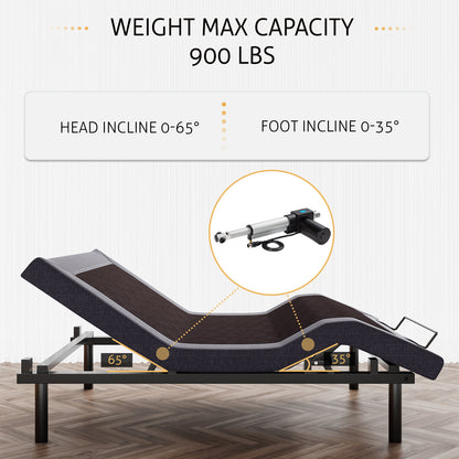 Adjustable Bed Frame with Wireless Remote, Head and Foot Incline, Wood Board Support