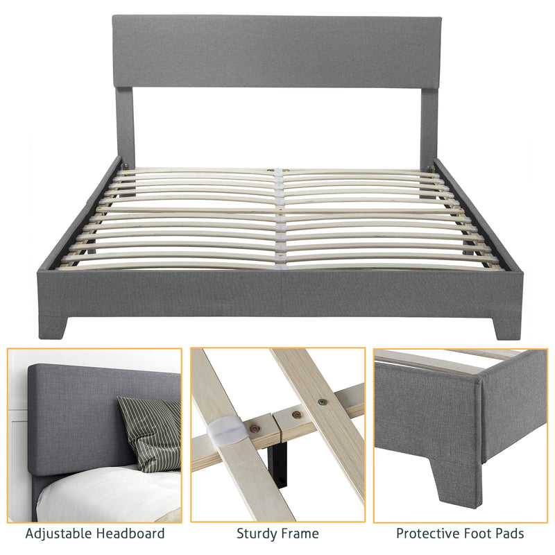 Upholstered Bed Frame with Adjustable Headboard