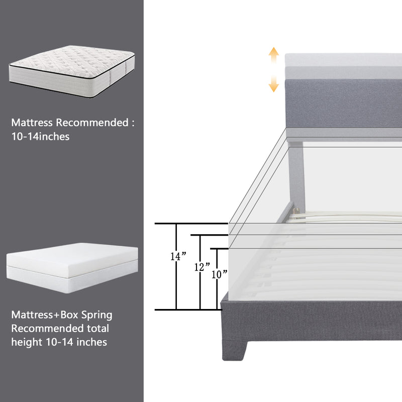 Upholstered Bed Frame with Adjustable Headboard