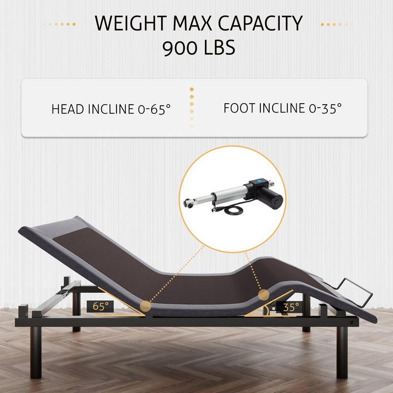 Adjustable Bed Frame with Wireless Remote, Head and Foot Incline, Wood Board Support