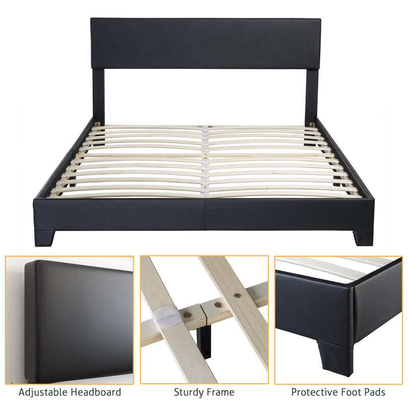 Upholstered Bed Frame with Adjustable Headboard