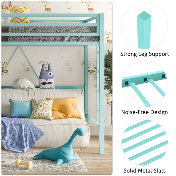 Metal Twin Loft Bed with Stairs & Safety Guardrail