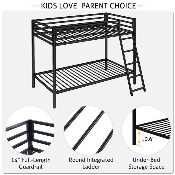 Metal Bunk Beds with Stairs, Twin over Twin Bunk Beds for Kids, Teens, and Adults