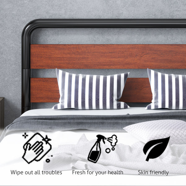 Metal Bed Frame with Wooden Headboard & Footboard,