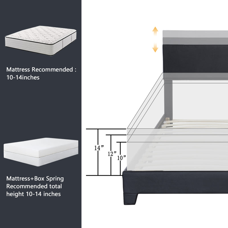 Upholstered Bed Frame with Adjustable Headboard