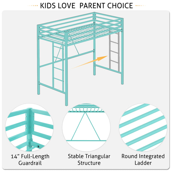 Metal Twin Loft Bed with Stairs & Safety Guardrail