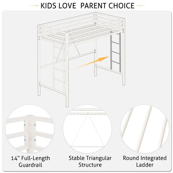 Metal Twin Loft Bed with Stairs & Safety Guardrail