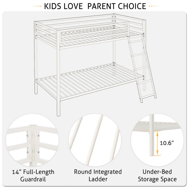 Metal Bunk Beds with Stairs, Twin over Twin Bunk Beds for Kids, Teens, and Adults