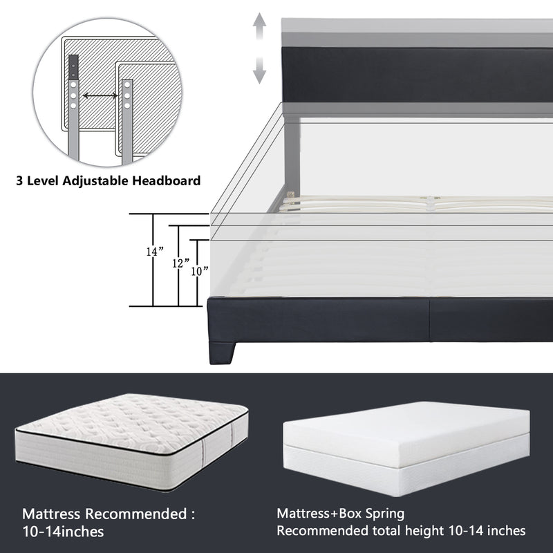 Upholstered Bed Frame with Adjustable Headboard