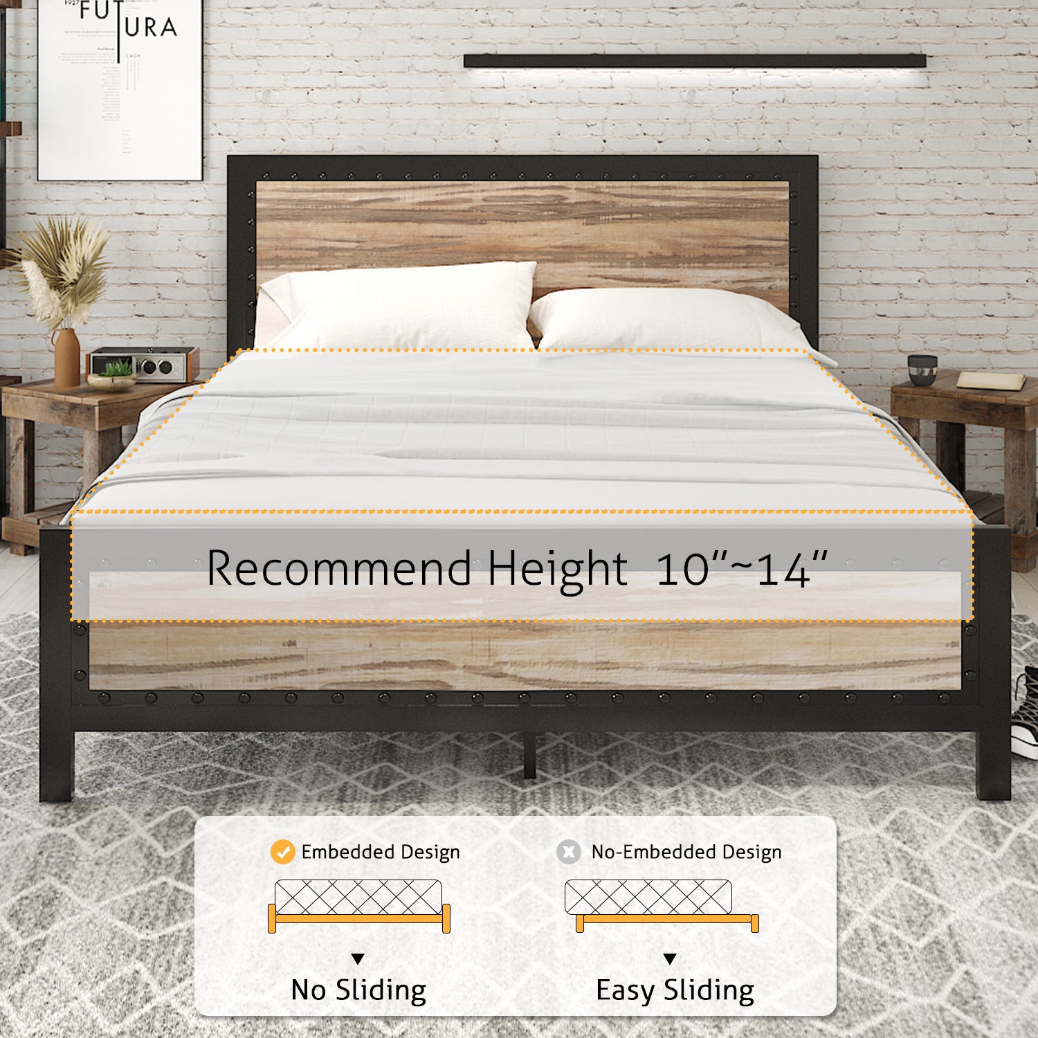 Wood and metal bed deals frame queen