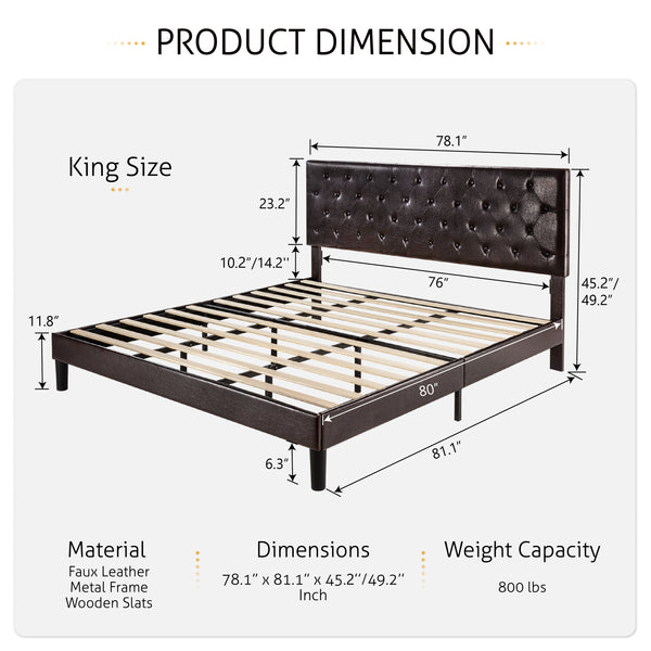 Upholstered Bed with Adjustable Diamond Stitched Button Tufted Headboard