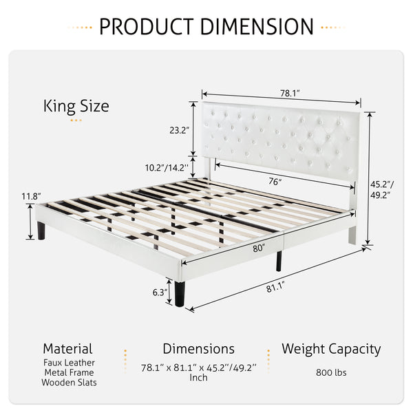 Upholstered Bed with Adjustable Diamond Stitched Button Tufted Headboard