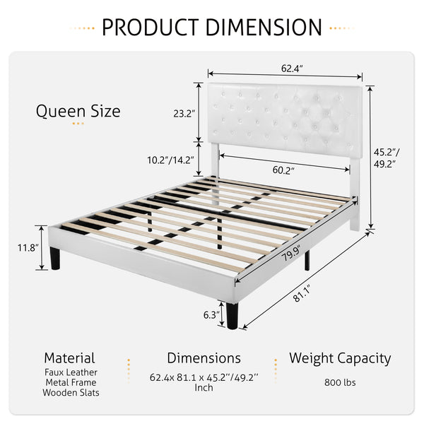 Upholstered Bed with Adjustable Diamond Stitched Button Tufted Headboard